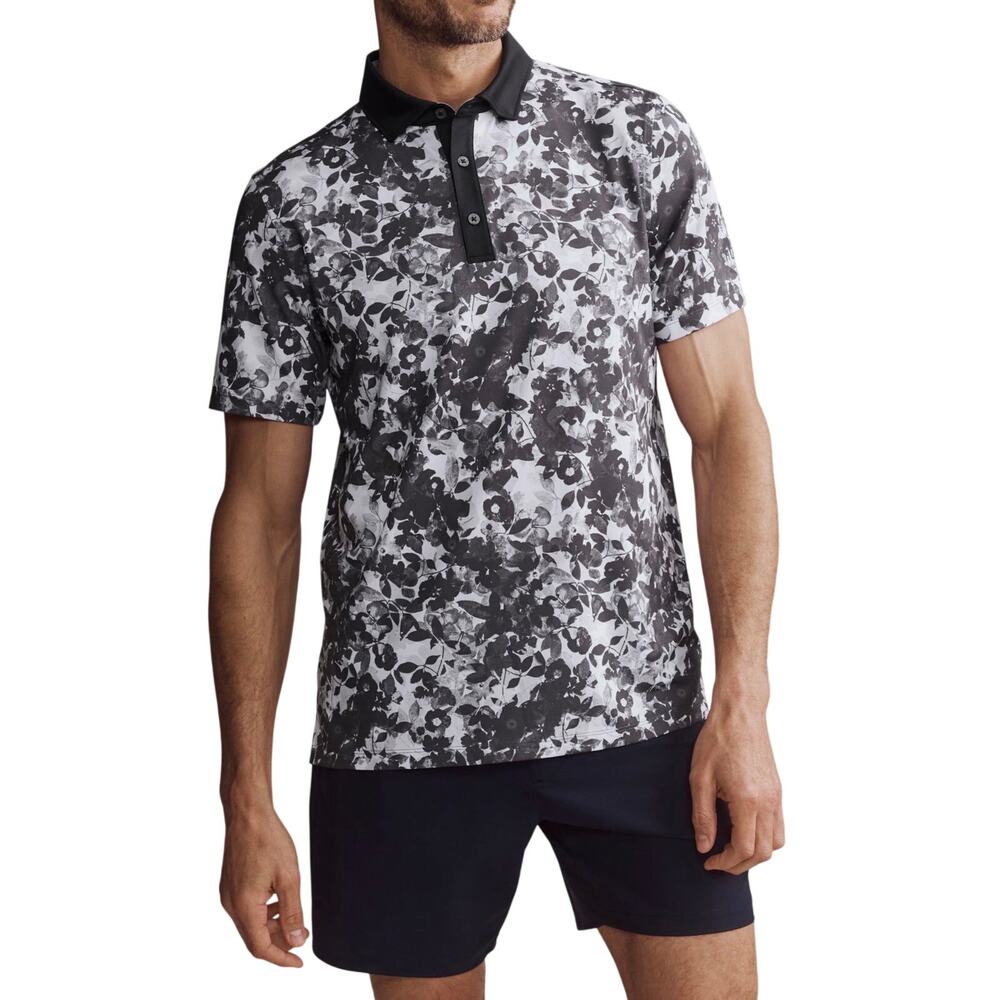Rhone Black & White Floral Performance Golf Polo Shirt, Men's Size Medium, NWT